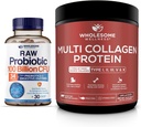 Geheel Wellness Biologische Probiotica 100 miljard CFU, Dr. Geformuleerd voor Vrouwen en Mannen + Multi Collageen Proteïne Poeder Gehydrolyseerd (Type I II III V X) Bundel