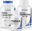 Acide alpha lipoïque Nutricost 600mg, 240 Caps & Tudca 250mg, 60 Caps & acétyl L-Carnitine 500mg, 180 Caps