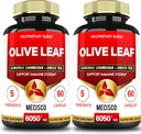 Extrait de feuille d'olive 5en1 pour 4 mois 6050mg avec Garcinia Cambogia, Thé vert, Café vert et poivre noir - Santé cardiovasculaire, Bien-être et soutien immunitaire - 2 Packs 60 Capsules