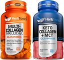 Herbtonics Multi Collageen Gummies Type 1,2,3,5 & 10 met Biotine voor haargroei, huid, nagels Keto Gummies met MCT + Collageen 