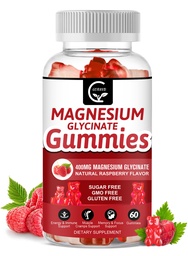 Magnesium Glycinate Gummies 400mg, Mg Kaliumsupplement met chelated Magnesium Malate Complex, Vitamine D, B6, en CoQ10, Ondersteuningen voor geheugen, rust, Mood & Slaap - 60 Tellen (pakket van 1)