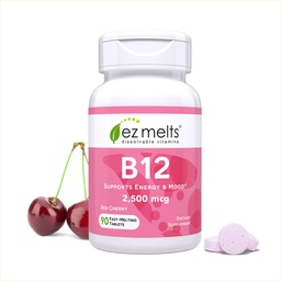EZ Melts B12 Sublingual Vitamine 2500 mcg, Methylcobalamine, Suikervrije, 3-maand levering - 1 Pack