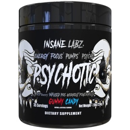 Insane Labz Psychotic Black Edition Mid Stimulant Pre Workout Powder, Energy Focus Pumps, geladen met Creatine Beta Alanine Taurine Gevoed door AMPiberry, 35 Servings (Gummy Candy)