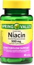 Spring Valley Zonder flush Niacin 500 mg Metabolisme Ondersteuning, 60 capsules (verpakking van 2)
