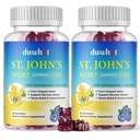 St John's Wort Gummies 600mg, 3 suppléments à base de plantes biologiques en 1 pour soulager le stress, support du système nerveux, avec Ashwagandha & Holy Basil Extract pour adultes et enfants, non-OGM, végétalien, 120 ct.