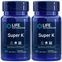 Life Extension Super K, Vitamine K1, Vitamine K2 mk-7, Vitamine K2 mk-4, Vitamine C, Bot/Heart/arteriële gezondheid, 3-maand levering, Glutenvrij, 1 Dagelijks, Non-GMO, 90 softgels (pakket van 2)