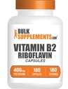 BulkSupplements.com Capsules de Riboflavine - Vitamine B2 400 mg, Riboflavine 400 mg - Vitamine B essentielle, sans gluten, 1 Capsule par portion, 180 Capsules (paquet de 1)