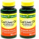 Spring Valley - Koolleverolie met vitamine A & D 100 softgels (verpakking van 2)