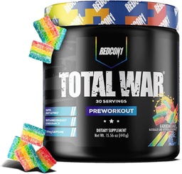 REDCON1 Total War Pre Workout, Rainbow Candy - Beta Alanine + Citrulline Malate Keto Friendly Preworkout voor mannen en vrouwen met 320 mg cafeïne - Snel handelen (30 Serven)