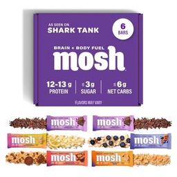 MOSH Variety Pack Keto Proteïne Bars, Hoge Vezel, Lage Carb, Glutenvrij, Hoog Proteïne, Hersen gezonde Snack met Ashwagandha, Lion's Mane, 6 Tellen