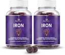 Gommies de fer BeLive - Supplément de fer multivitamine avec vitamine C, A, B & Zinc, soutient l'oxygène du sang, suppléments végétaliens pour les femmes, les hommes et les enfants pour la croissance et le développement - Flaveur de raisin