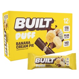 Built Bar, Puff Protein Bars, Banana Cream Pie Puff, 17g Protein Snacks, On-The-Go Bars, Slechts 140 Calorieën, 6g Suiker, Collageen, Glutenvrij, 12 Tellen