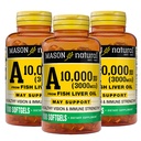 MASON NATUURLIJKE Vitamine A 3000 mcg (10.000 IE) uit visleverolie, ondersteunt Visie & Immune Health, 100 Softgels, Pack of 3