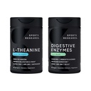Recherche sportive Double force L-Theanine Supplément softgels Suntheanine pour focus, relaxation et alerte avec huile de noix de coco 60 Compte et enzymes digestives + Probiotiques & Ginger Plant Based 90 Compte