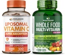 Gezonde Wellness Liposomale Vitamine C Capsules (200 Pillen 1500mg Gebufferd) Hoge Absorptie VIT C + Whole Food Multivitamine voor vrouwen - Natuurlijke Multi Vitaminen, Mineralen, Biologische Extracten Bundel