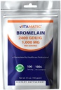 Vitamatic Bromelain Powder 1000mg per portie - 2400 GDU/g, Proteolytische Enzymen, Ondersteunt Vertering van Proteïne, 100 Gram - 100 Servers (Inbegrepen in de scoop)