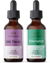 HERBAMAMA Herbal Liquid Drops Kit - Bundle of Milk Thistle Extract 2 fl oz en Liquid Chlorofyl 2 fl oz - Vegan Supplement Liquid Extract - Non GMO, Sugar & Alcohol-Free - 2 Pack