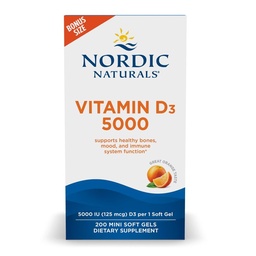 Nordic Naturals Vitamin D3 5000, Oranje - 200 Mini Zachte Gels - Ondersteuning voor gezonde botten, Mood, & Immune System - Vegetarisch - Niet-GMO - 200 Servers