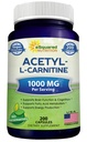 aSquared Nutrition Acetyl L-Carnitine 1000mg Max Strength - 200 Capsules de Veggie - Pilules de supplément à haute dose Acetyl L Carnitine HCL (ALCAR) pour soutenir l'énergie pure, la fonction cérébrale et l'acide gras