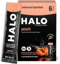 Halo Hydration Electrolyte Powder Packets - Perzik - 6 porties (5 g per stuk) - Biologische hydratatiedrank met lage suiker + essentiële vitaminen + mineralen - Veganistisch