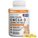 Wild Caught Omega 3 Visolie voor honden - 180 Softgel Capsules voor gezonde huid en jas - 300 mg Mini Hondenvisolie Pillen voor vergieten, droge jeukende huid, en Hotspots - Pet Omega Zalm Supplement
