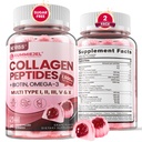 Gehydrolyseerde collagen Peptiden, Marine Gummies for Women Mannen, Multi Collageen Type I II III V & X voor haargroei, gezonde huidnagels - Collageen Gummy w/Hair Vitaminen Biotin Keratine & Vitamine D3, 120Ct