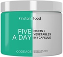 Codeage 5 portions de fruits et légumes Équivalent en 1 seule capsule - aliments instantanés entiers avec 15 verts et fruits dans une seule pilule, manger des légumes - supplément de vitamines végétales - non-OGM - 30 ct