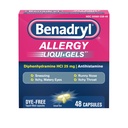 Benadryl Liqui-Gels Antihistamine Allergie Geneeskunde & Cold Symptoom Relief, Dye-Free Liquid Gels met 25 mg difenhydramine HCl voor symptomen zoals , Runny Neus, niezen & Meer, 48 ct