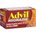 Advil Migraine Pain Reliever, Solubilized Ibuprofen 200mg, 80 Telling, Liquid Filled Capsules, Krachtige Migraine Relief