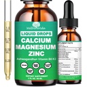 Calcium Magnesium Zink Liquid Drops met vitamine D3 K2, High Potency Calcium Magnesium Supplement w/Magnesium Complex, Zink, Theanine