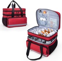 CURMIO Double Layers Pill Organizer sac vide, organisateur de médicaments étui de rangement avec fermetures à glissière, sac de voyage de médicaments pour bouteilles d'ordonnance, fournitures médicales, rouge (conception du brevet)