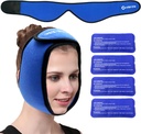 Paquet de glace visage pour TMJ, Dents de Sagesse, WORLD-BIO Jaw Wrap avec 4 packs de gel de thérapie à froid réutilisable pour la tête, le chin, la chirurgie orale et faciale, soulagement de la douleur pour gonflement, blessures, implants dentaires