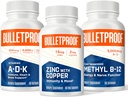 Kogelvrij Triple Threat Strength Bundle, Vitaminen A-D-K, 30 Softgels, Zink met koper, 60 Capsules, Methyl B-12, Spearmint smaak, 60 Lozen