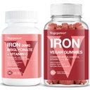 Gommies de fer végétaliens + Bisglycinate de fer 30MG.com Supplément de fer végétalien pour le sang sain et l'énergie quotidienne pour les adultes et les enfants - 180 comte