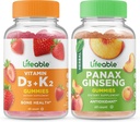 Levensvatbare Vitamine D3 + Vitamine K2 + Panax Ginseng, Gummies Bundle - Grote Proeverij, Vitamine Supplement, Glutenvrij, GGO-vrij, Kauwbare Gummy