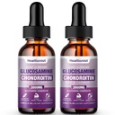 2 Pack Glucosamine Chondroïtine MSM gouttes liquides, supplément de soutien articulaire extra-fort pour les adultes hommes et femmes, Quercetin Boswelia, Bromelain, Antioxydant Imune Support (4 Fl oz)