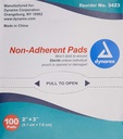 Dynarex Non-Adherent Pad, Steriel, 2x3, Box/100