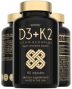 Capsules Vitamine D3 K2 - Vitamine D3 5000 UI et Vitamine K MK7 100mcg - 60 Capsules - Supplément Végétarien Vitamine D fabriqué aux États-Unis - VIT D haute résistance pour os, muscles, dents, système immunitaire