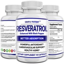 Resveratrol 1000mg Supplement, Trans Resveratrol 500mg, Resveratrol Enhanced with Black Pepper for Max Absorptie, Powerful Antioxidant & Anti-Aging Pillen voor Hart, Immune & Skin Health, 90 Capsules