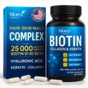 Capsules de kératine et de collagène Biotine - Fabriqué aux États-Unis - Collagène naturel, kératine et biotine pour la croissance des cheveux - Vitamines de biotine et de collagène avec des peptides multicollagènes pour la perte des cheveux, la peau et les ongles - 60 capsules