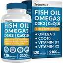 4-in-1 Visolie Omega 3 Vetsupplementen (2100mg) - Omega 3 Visolie met vitamine D3 K2 en CoQ10 - Citroensmaak (120 softgels)