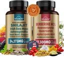 Alles in één vitaliteitsbundel - Shilajit Pure Himalaya Organic & Berberine HCl Complex - Sea Moss, Ashwagandha, Resveratrol, Alpha Lipoic Acid, Quercetine - Non-GMO, Glutenvrij, Veganistisch supplement