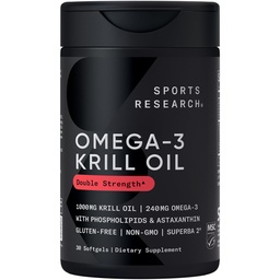 Sportonderzoek Krill Oil Supplement met EPA & DHA Omega 3, Fosfolipiden & Astaxanthine uit Antarctische Krill - Hoogste concentratie van Krill Oil voor mannen en vrouwen - 1000mg, 30 Softgel Capsules