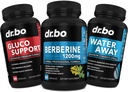 DR. BO Berberine Supplement Metabolisme Support & Water Pillen - 1200mg Berberine HCL Supplement voor gezonde Metabole Ondersteuning - Premium HCL 600mg per capsule en water pillen Diuretica Retention