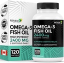 Renew Actives Omega-3 Visolie 2400MG per 2 Softgels - 720MG EPA & DHA - Ondersteunt Hart, Hersenen, Eye Health, & triglyceride reductie - Geen Fishy Aftersmaak - Made in Canada - 120 Softgels
