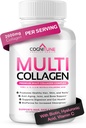 Multi Collageen voor vrouwen met hyaluronzuur, vitamine C en biotine, collageen eiwitsupplement met type I, II, III, V, X Peptiden voor gezond haar, huid, nagels en gewrichten, 120 capsules