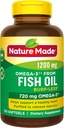 Huile de poisson de Burp-Less 1200 mg Un par jour, 120 Softgels, huile de poisson Oméga 3 Supplément pour la santé cardiaque