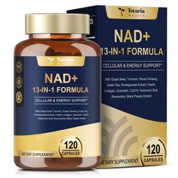 Totaria NAD Supplément pour femmes Hommes avec nicotinamide riboside resvératrol, Quercetin, Betaine Boost NAD+ Niveaux NAD Plus Supplément pour Anti Vieillissement, Énergie, Immune, Focus 120 Capsules