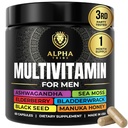 Alpha Tribe Multivitamine pour les hommes avec Seamoss Huile de graines noires Racine de Burdock Ashwagandha, Bladderwrack curcuma, Vitamine C, Elderberry, Manuka, Darge Jaune