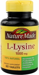 Nature Made Extra Strength L-Lysine 1000 mg Tablets, 60 Count for Protein Synthesis (pack of 3)